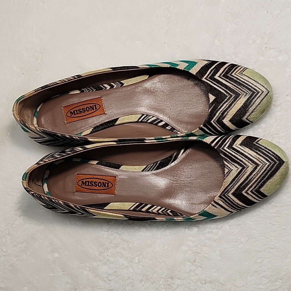 Missoni Chevron Ballet Flats Black / Green Size 39.5/ 9. - Picture 4 of 16